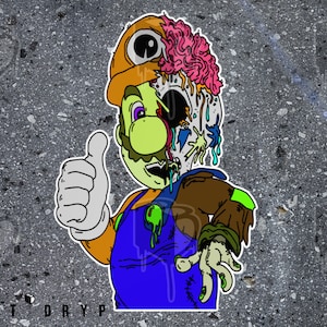 DEAD Mario Sticker, Zombie Sticker, 300 DPI, Decal, Retro Sticker