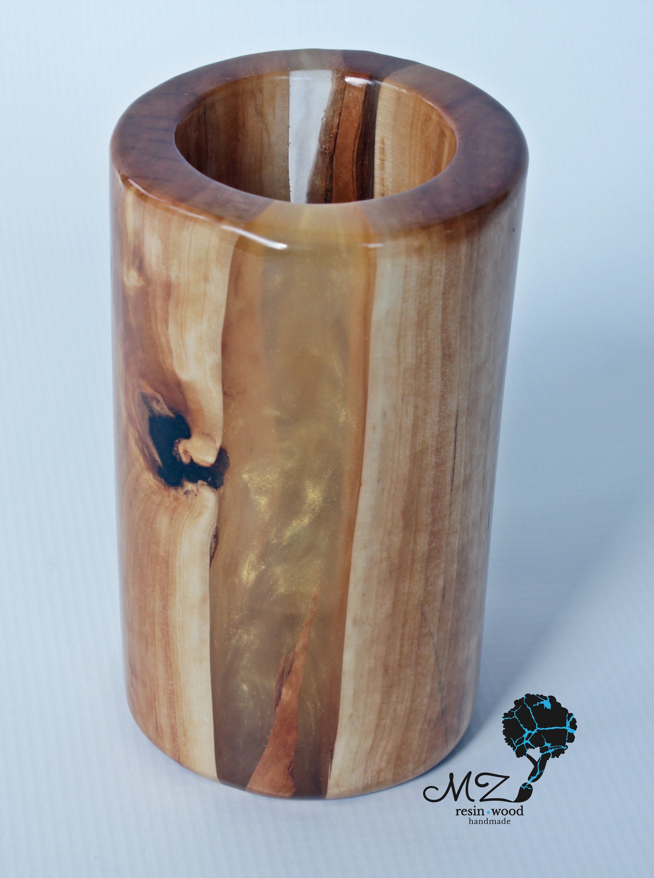 Wooden vase with epoxy resin resin color gold Etsy