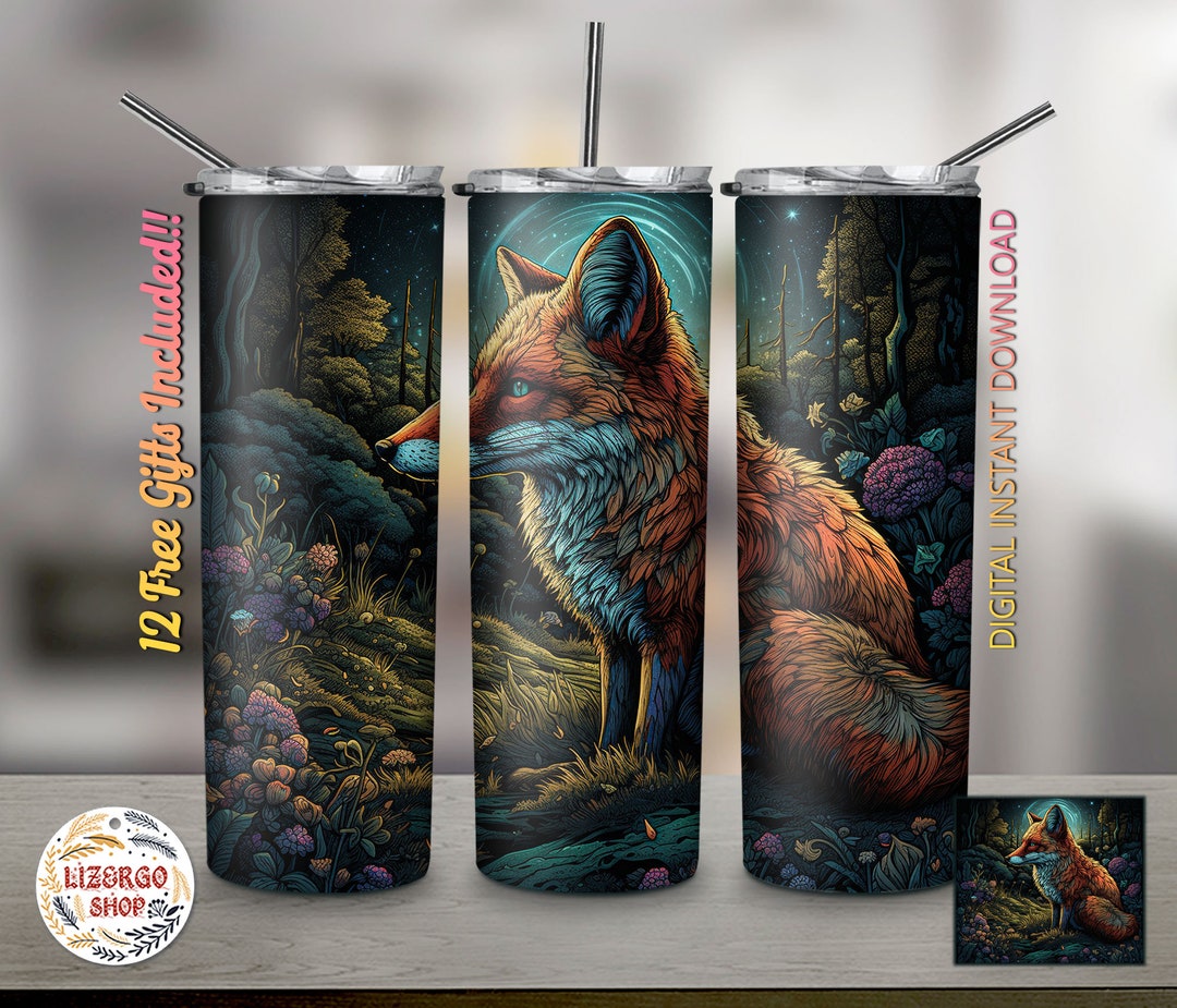 Fox Art 20 Oz Skinny Tumbler Wrap Sublimation Straight/tapered Tumbler ...