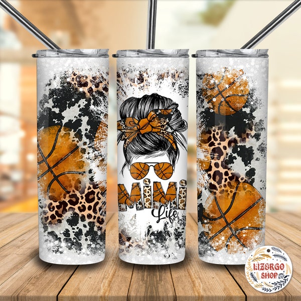 Mimi Basketball Messy Bun 20 oz Skinny Tumbler Wrap Sublimation Straight/Tapered PNG, Mother's Day Gift, Gift For Mimi, Seamless
