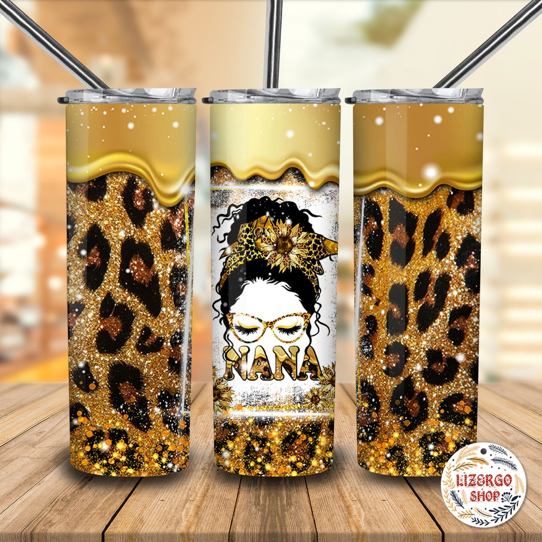 Nana Messy Bun Honey Leopard 20 Oz Skinny Tumbler Wrap - Etsy