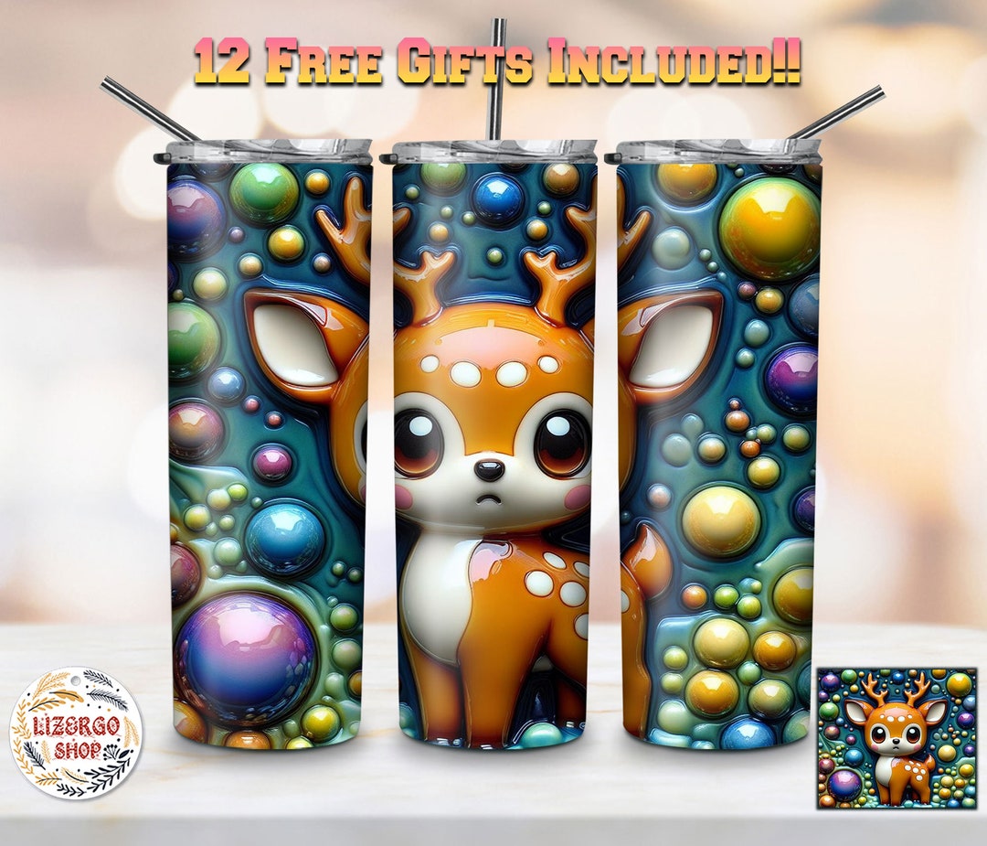 3D Cute Deer 20 Oz Skinny Tumbler Wrap Png, Animal Tumbler Straight ...