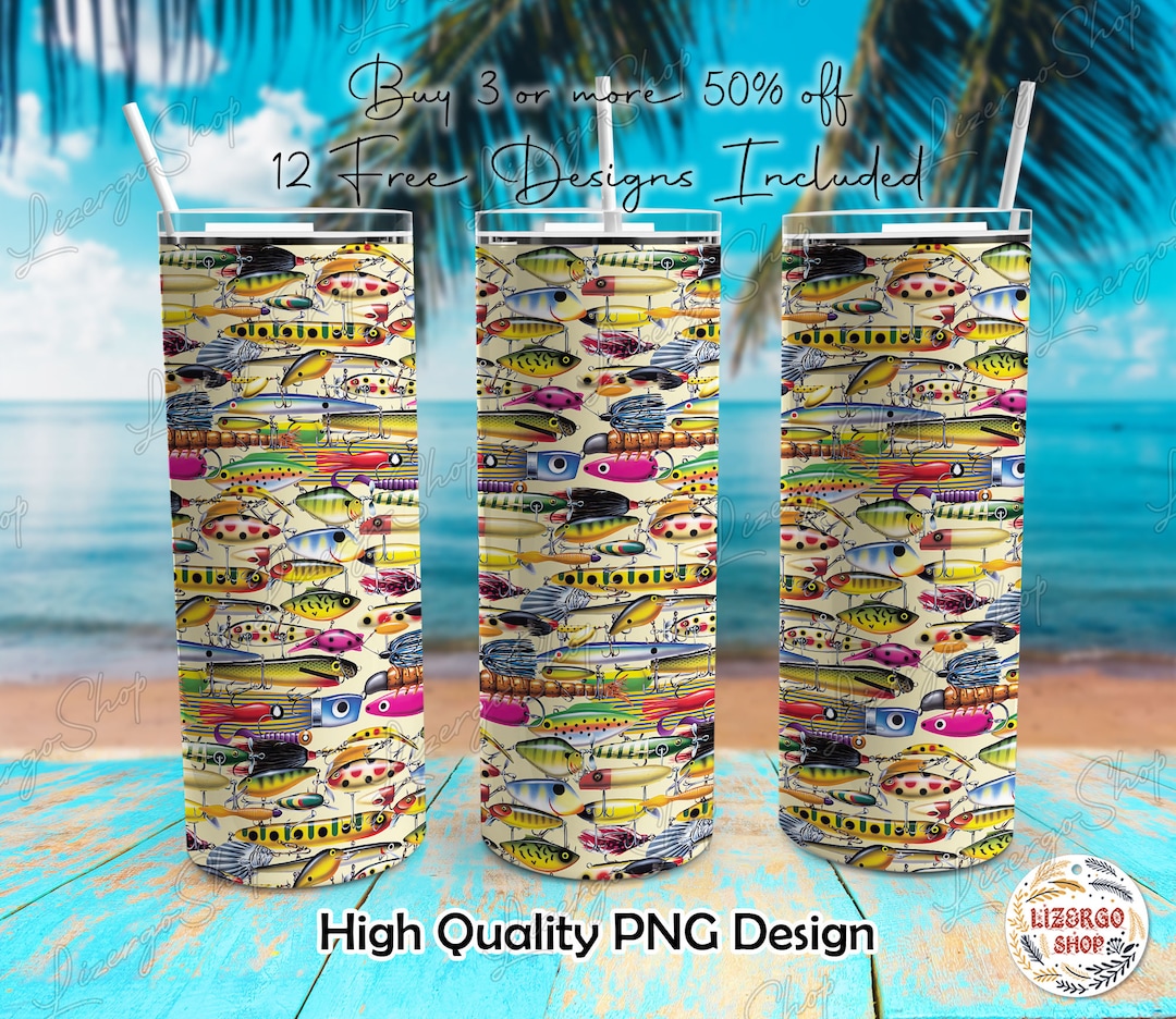 Fishing Lures Color 20 Oz Skinny Tumbler Wrap Sublimation Straight