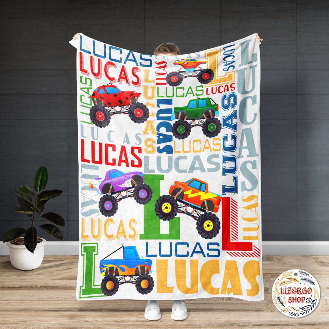 Monster Truck Blanket, Personalized Blanket, Custom Name Blanket