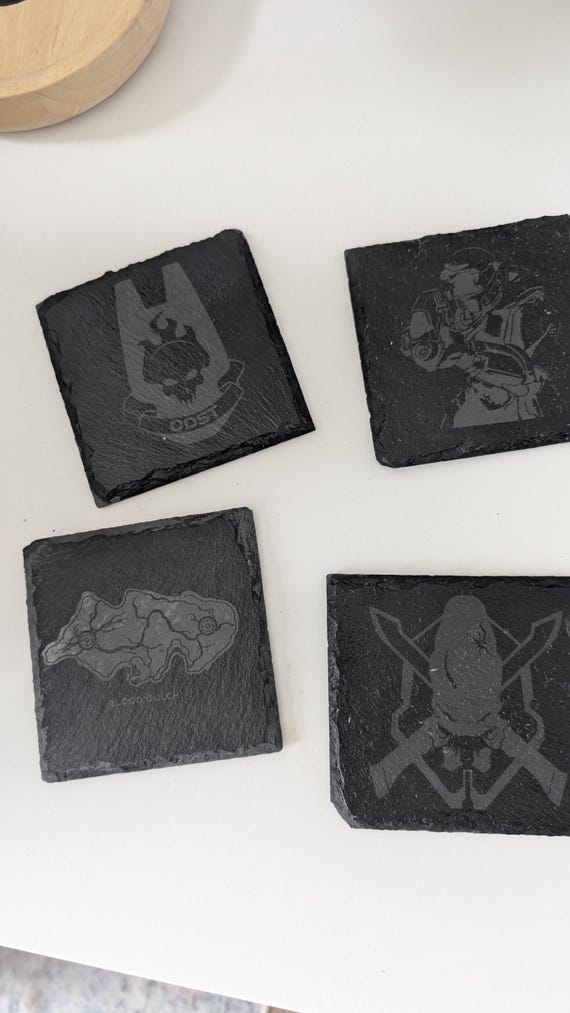 Halo Slate Coasters | Laser Engraved Halo Maps & Designs | Gaming Coaster Set | Halo Gift | Gamer Decor | Custom Halo Coasters