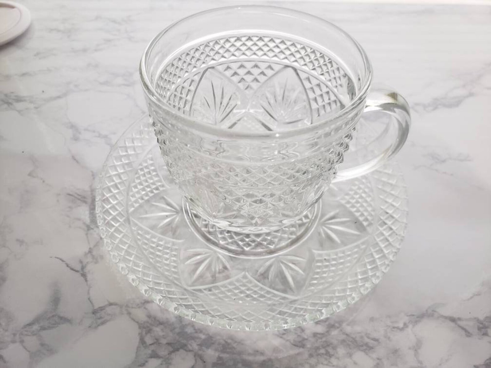 Clearance Vintage pressed Glass Cup and Saucer Tea Cup Etsy
