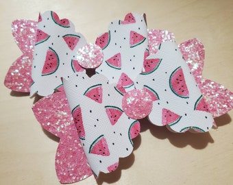 Watermelon Hairbow, Pink, Faux Leather, Glitter