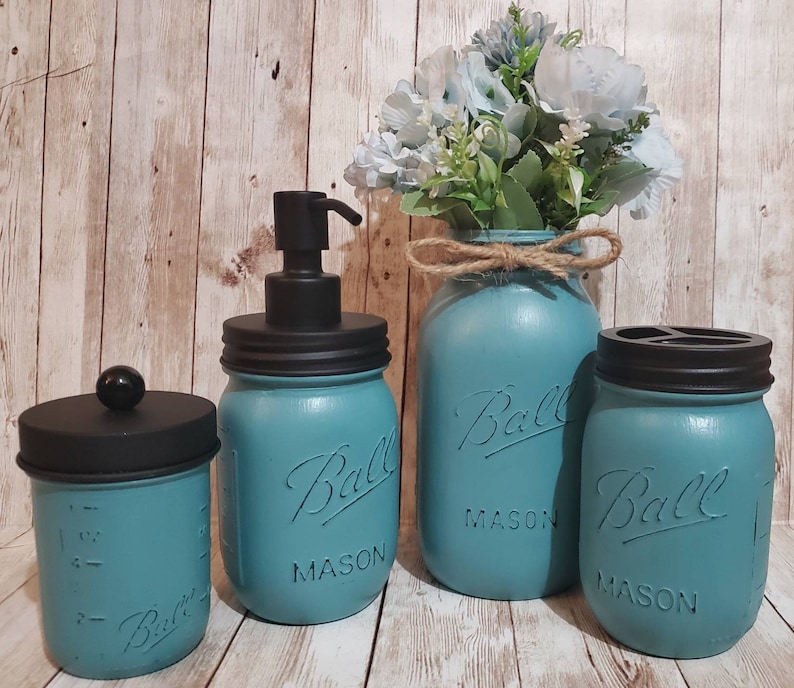Rustic Mason Jar Bathroom Set - Etsy