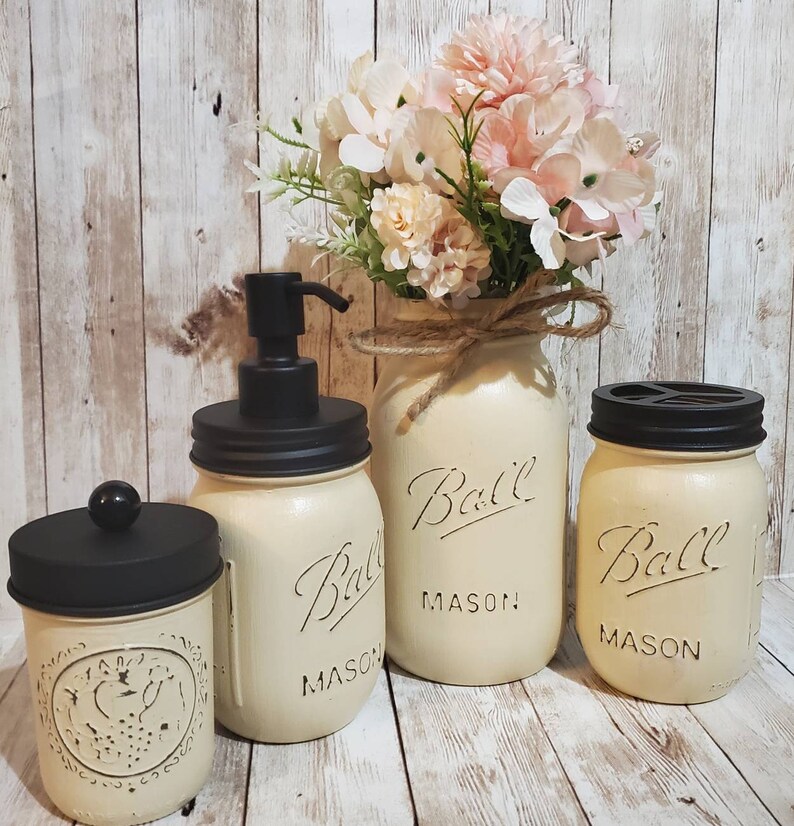 Rustic Mason Jar Bathroom Set - Etsy