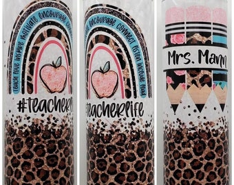 Personalized Teacher Life Rainbow Leopard Print 20oz Tumbler
