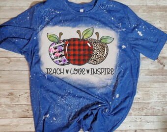 Teach Love Inspire | Apple | Teacher Bleached T-Shirt