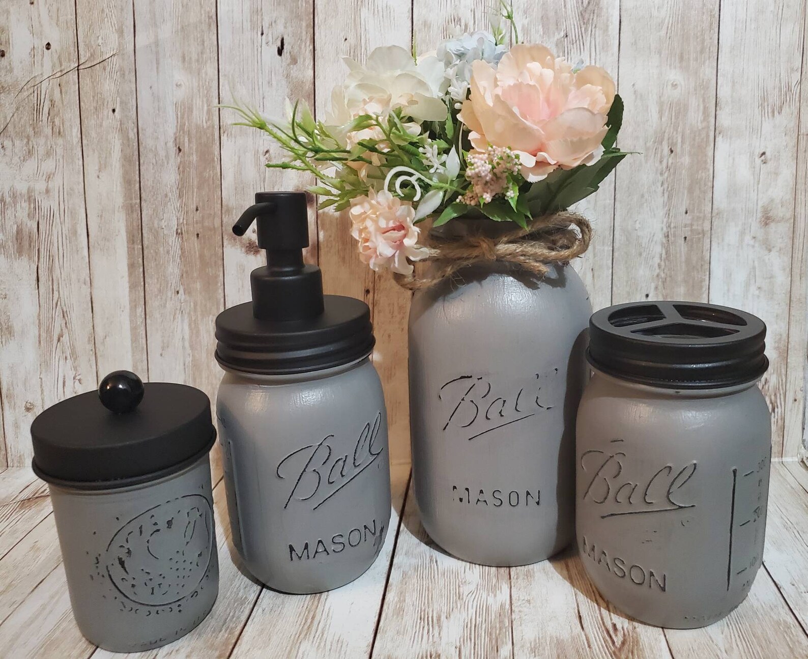 Rustic Mason Jar Bathroom Set - Etsy
