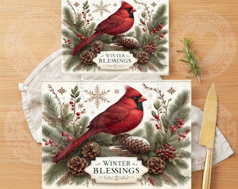 Winter Blessings Cardinal Tempered Glass Cutting Board