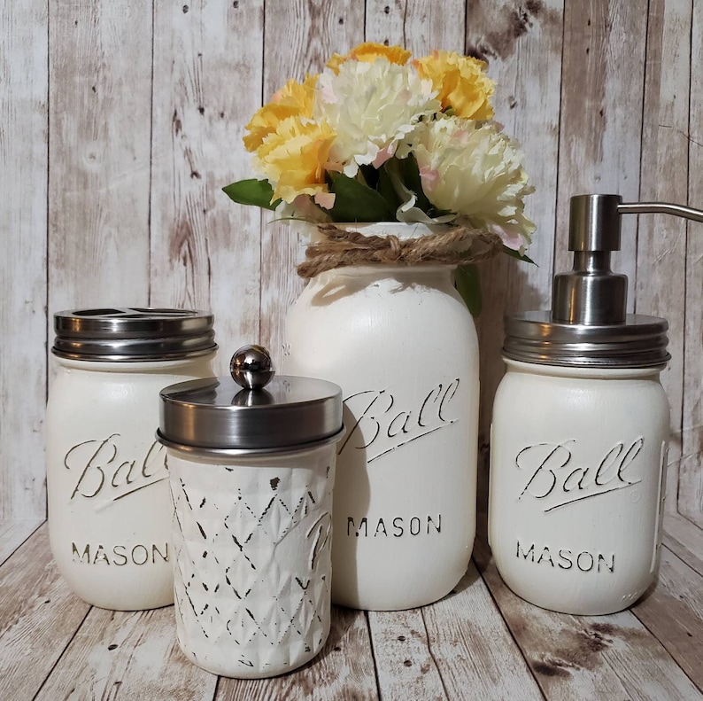 Rustic Mason Jar Bathroom Set - Etsy