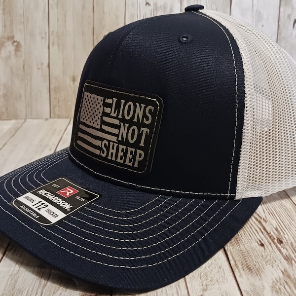 Lions Not Sheep American Flag Trucker Hat | Leather Patch | Black and Silver