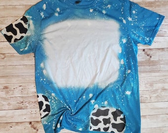 Youth blank bleached t-shirt with cow print patches