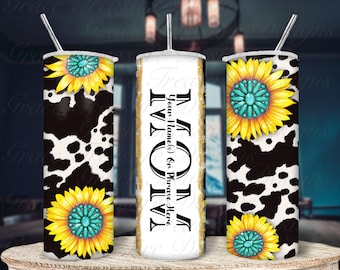 Sunflower | Cow Print | Mom 20 Oz Tumbler