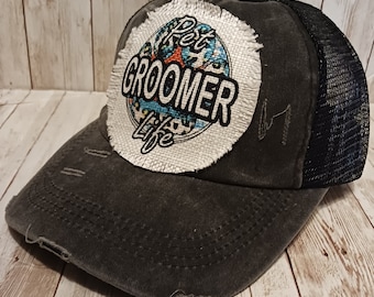 Pet Groomer Life | Paw Print | Leopard Print | Baseball Cap | Trucker Hat