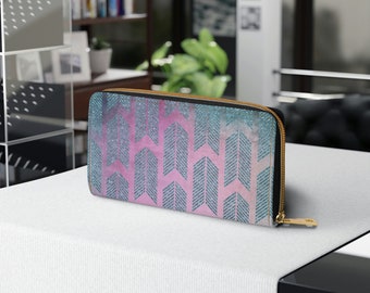 Purple Blue Gold | Faux Glitter | Chevron Zipper Wallet