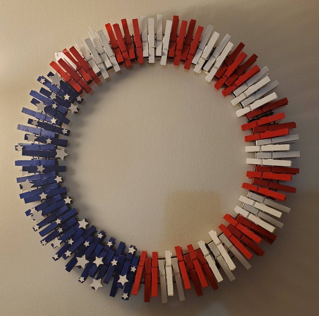 Red, White, and Blue Clothes Pin Wreath - Etsy