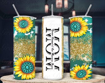 Sunflower | Teal | Faux Gold Glitter | Mom 20 Oz Tumbler