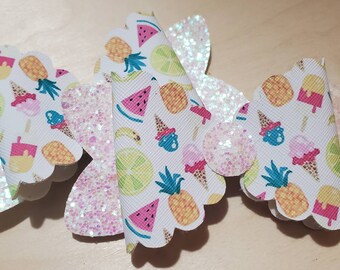 Watermelon, Ice Cream, Pineapple Hairbow, Faux Leather, Glitter