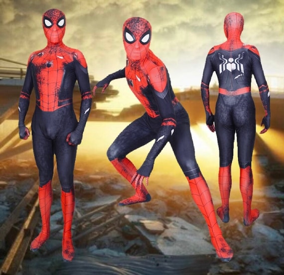 Far from Home Spider Suit Costume de cosplay noir et rouge Battle