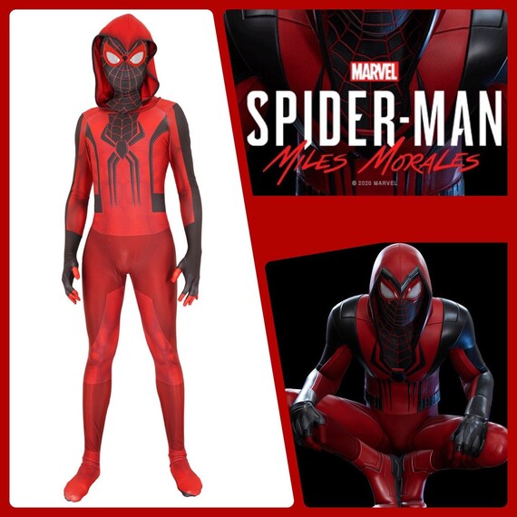 Miles Morales Crimson Cowl Costume Spider Suit Cosplay Adults / Kids 