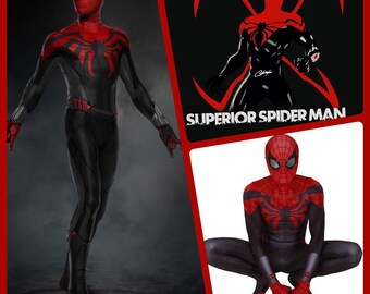 Superior Spider Suit Black and Red cosplay costume Detached mask Adult Kids