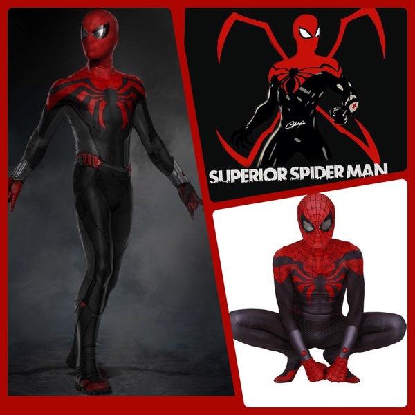 Überlegener Spinnenanzug Schwarz und Rot Cosplay Kostüm Abgesetzte Maske - Erwachsene / Kinder