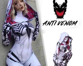 Anti Venom vrouw / meisjes wit kostuum Gwen Cosplay NIEUW
