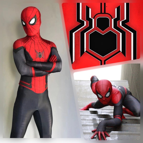 No Way Home Spider Suit Schwarz-Rotes Kostüm, abgetrennte Maske – Erwachsene/Kinder