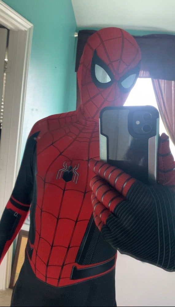 No Way Home Spider Suit Costume nero e rosso Maschera staccata Adulto/Bambino  -  Italia