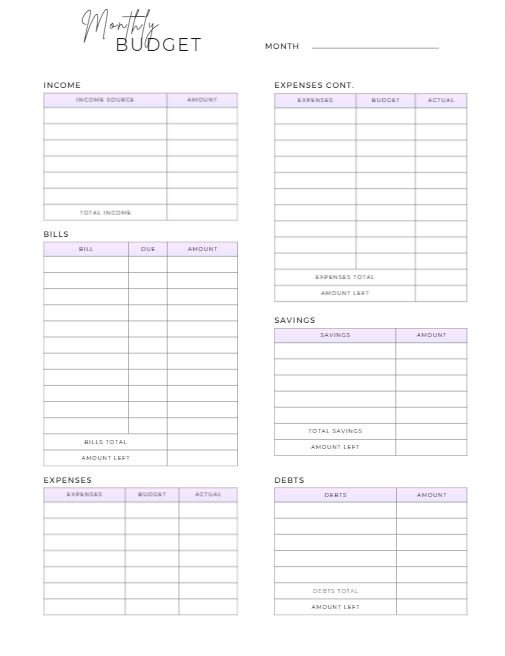 Monthly Budget Printable Personal Budget Worksheet Monthly - Etsy