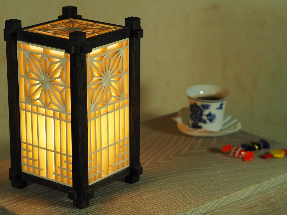 Japanese wooden lamp. table lamp floor lamp. Kumiko shoji. Etsy