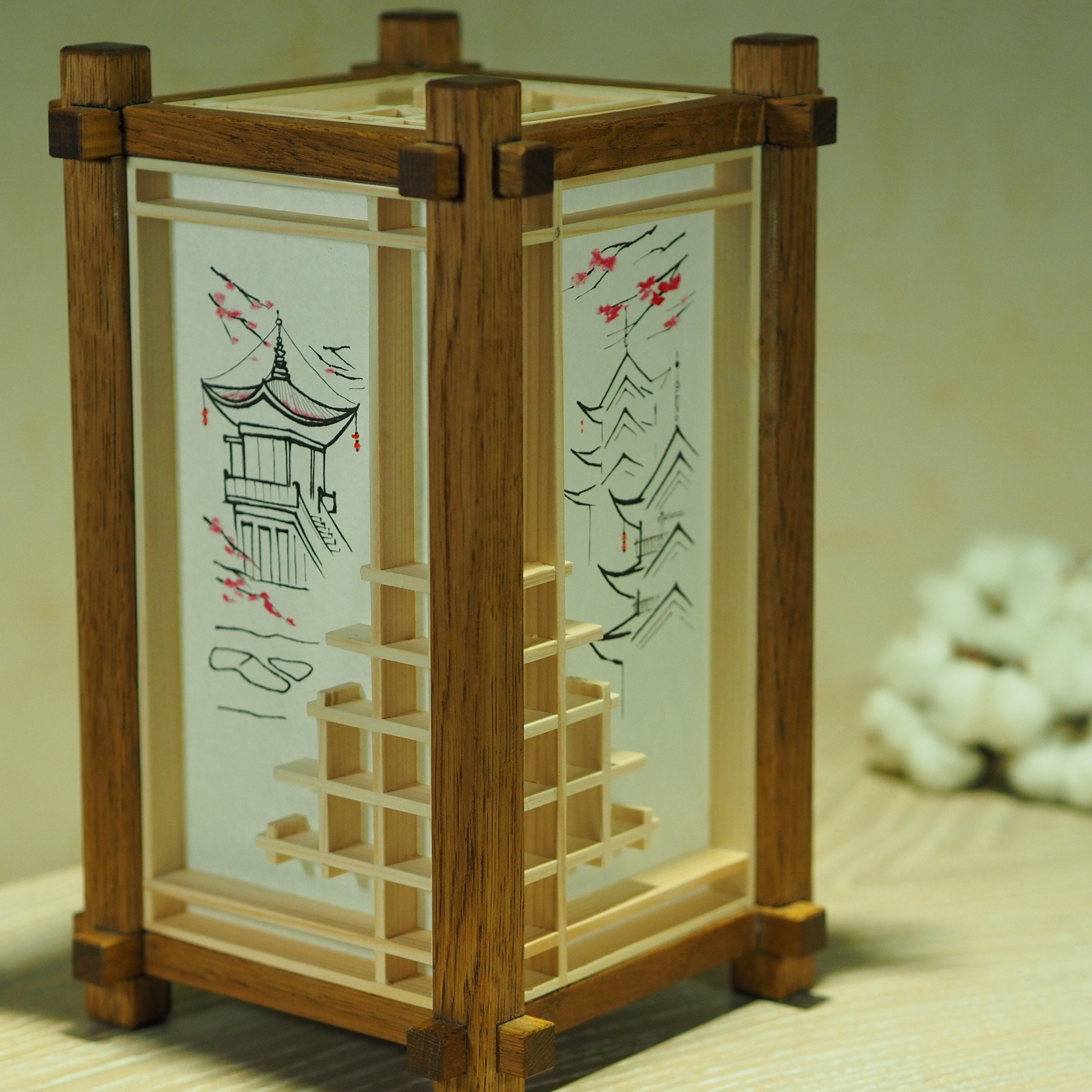 Traditional Japanese Table Wooden Lamp. Shoji Lamp. Kumiko | Etsy