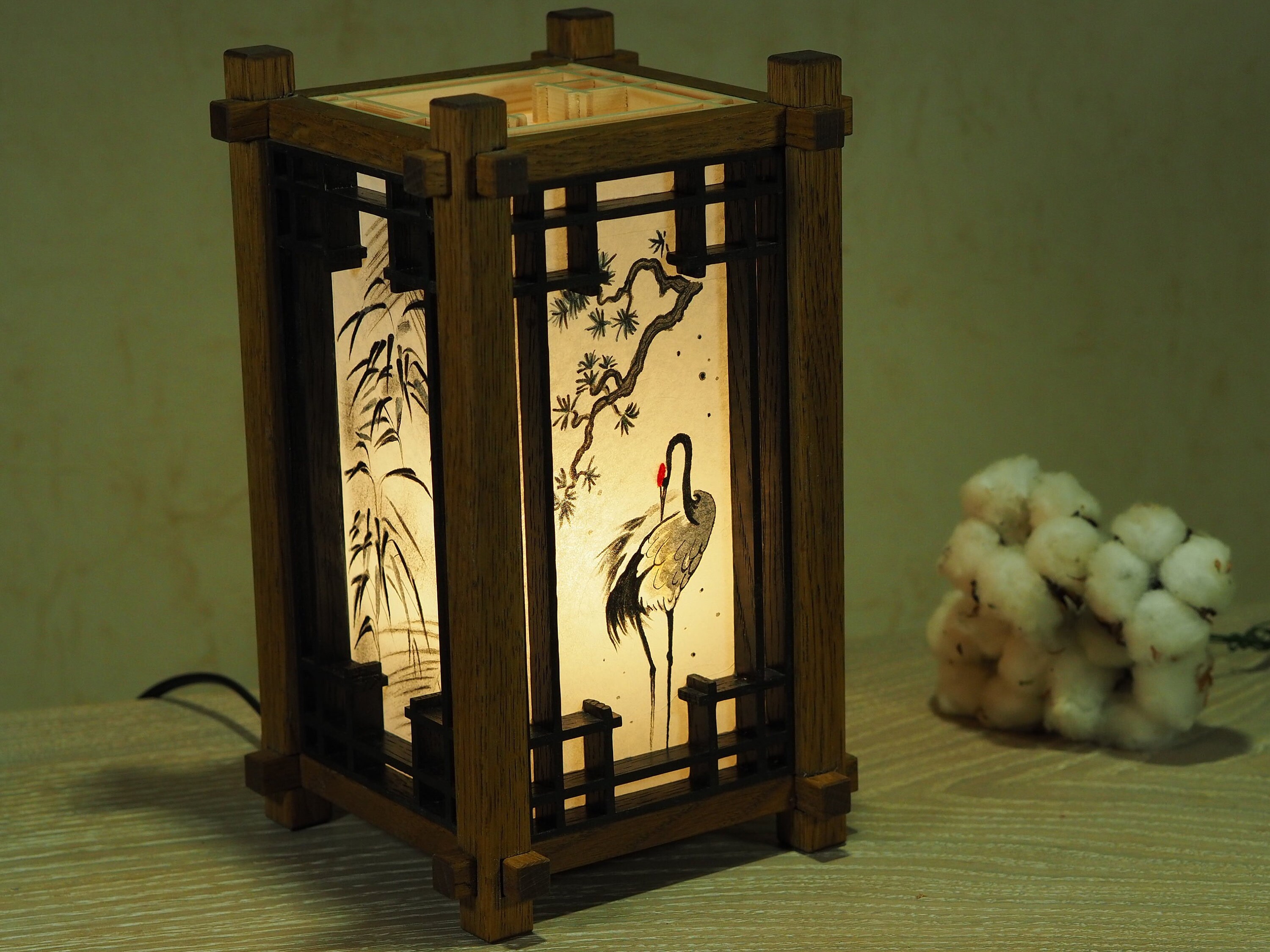 Japanische Holzlampe. Lampenschirm mit Malerei. Kumiko. Shoji. | Etsy