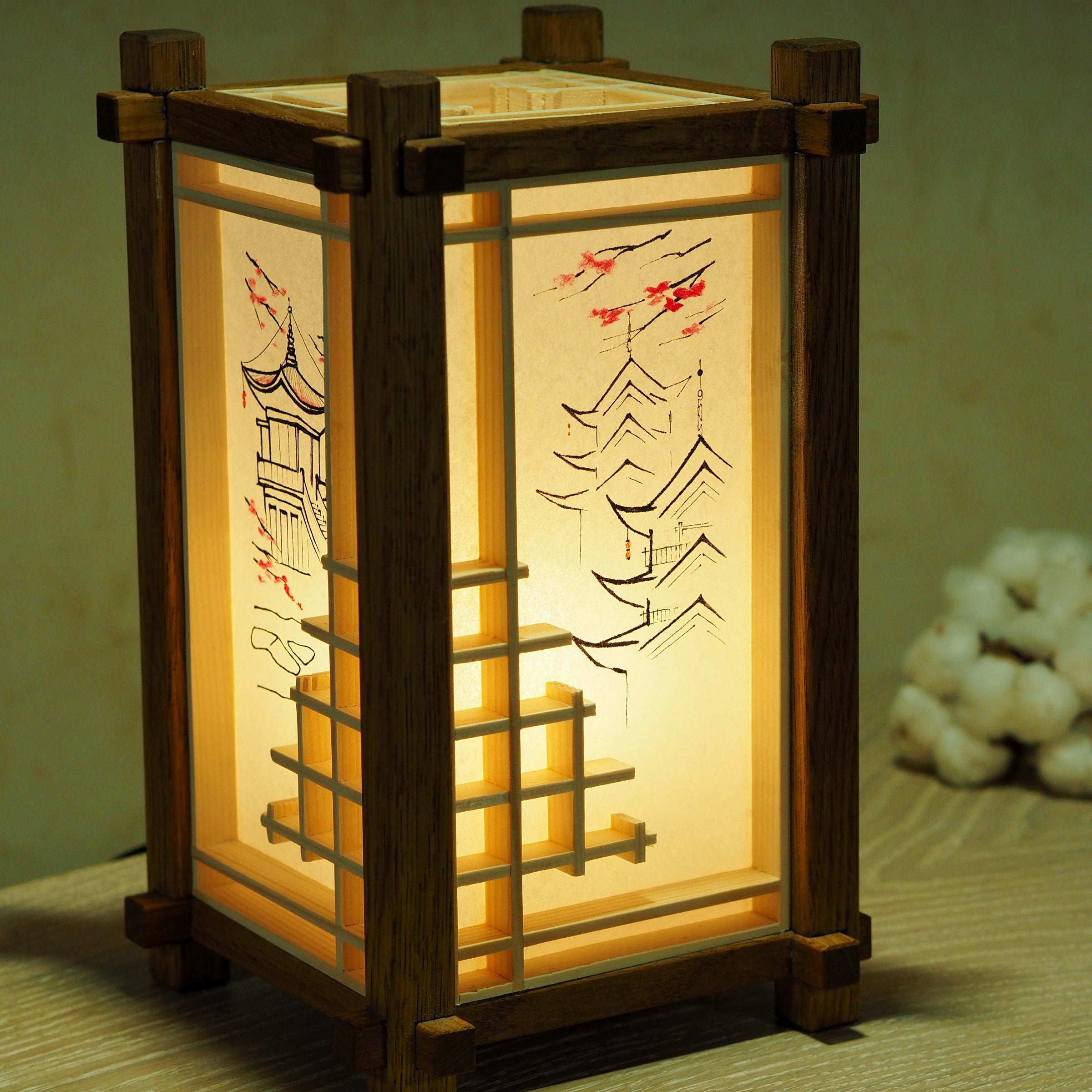 Traditional Japanese Table Wooden Lamp. Shoji Lamp. Kumiko Etsy