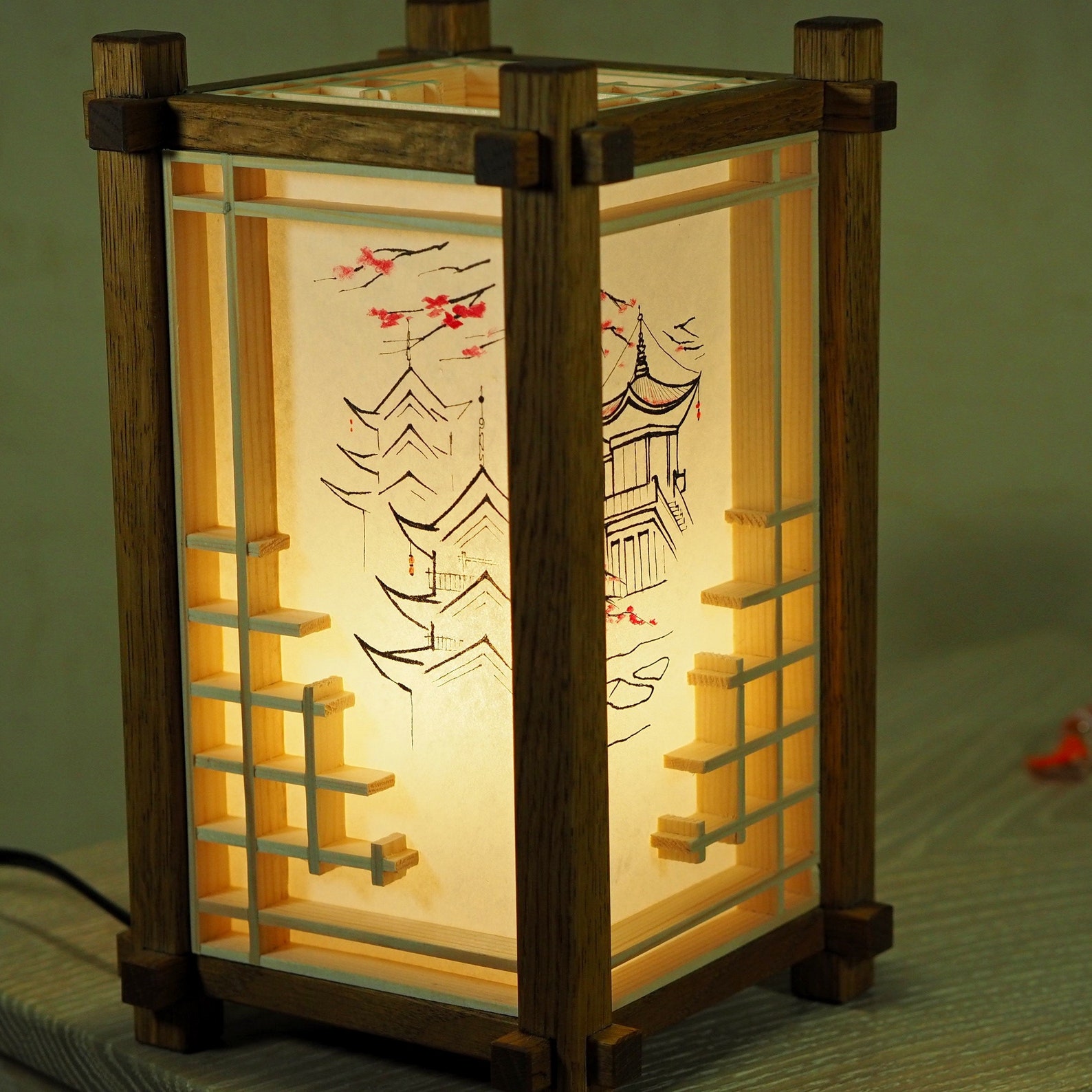 Traditional Japanese Table Wooden Lamp. Shoji Lamp. Kumiko Etsy
