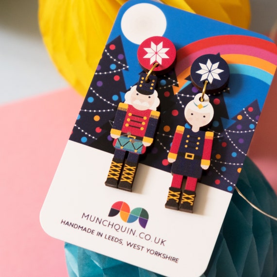 Cute nutcracker wooden earrings | stud drop earrings | eco friendly gifts for friends | stocking fillers by Munchquin