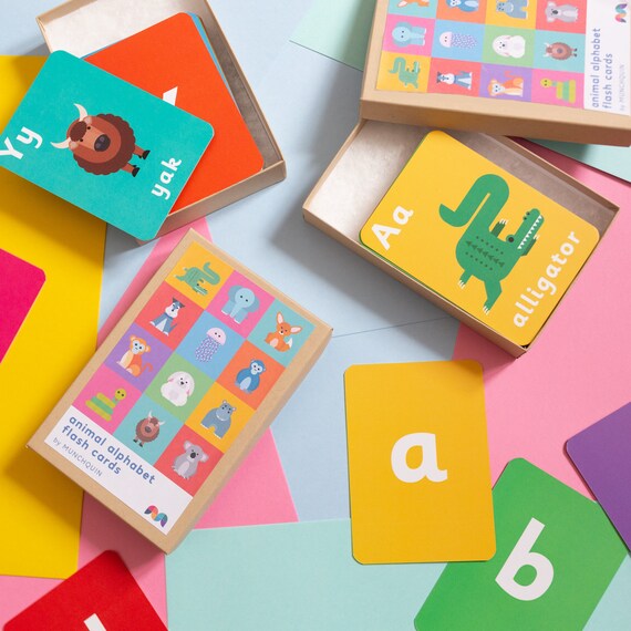 animal alphabet flash cards for kids baby | toddler learning | new baby gift | kids birthday present | colourful flash cards by Munchquin