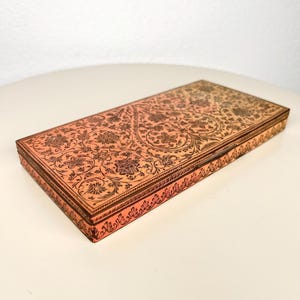 Vintage Flower Motif Boho Brass Cigarette Box Ornate Jewelry Box Burnt Orange Trinket Box Floral Decorative Flat Storage Case