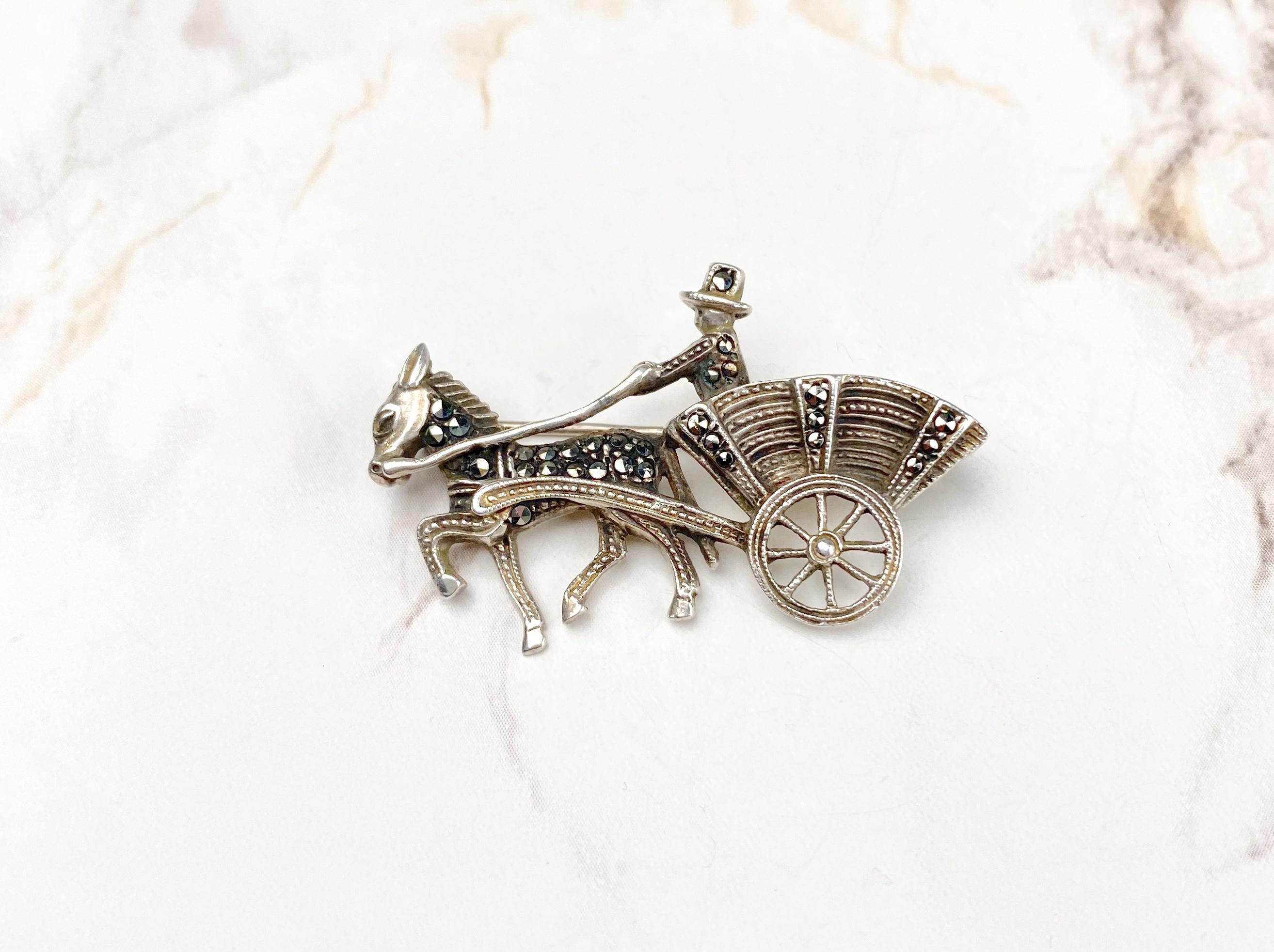 Broche Vintage Fantaisie Bronze Chevaux - Pièce Française Ancienne, Occasion, Motif équestre
