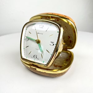 German Vintage Folding Travel Alarm Clock from the 1950-60s - Retro Gold Tone Home Decor - Blessing West-Germany Alarm Clock