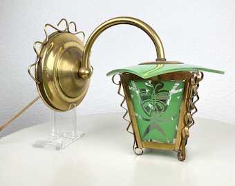 Piccola lanterna da parete antica in stile Art Déco, colore oro e verde, piccola lanterna decorativa da parete, graziosa e femminile, stile cottagecore.