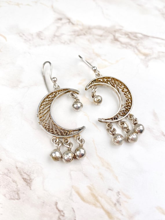 Vintage Boho Filigree Moon Opal WildKlass Industrial Barbell Vintage Style Half Moon Antique Silver Lightweight Boho Dangle