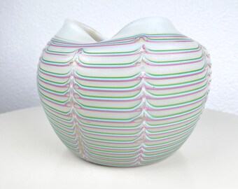 Vintage Pastel Art Glass Vase Flower Pot 80s Postmodern Candy Stripe Vase Cute Dopamine Decor Memphis Style Homeware