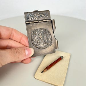 Antique French Miniature Notebook Holder Art Nouveau Souvenir Lourdes France Small Religious Vintage Notepad Mini Pencil