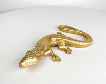 Sculpture De Figurine De Lézard En Cuivre Vintage En Laiton Massif Annees 60