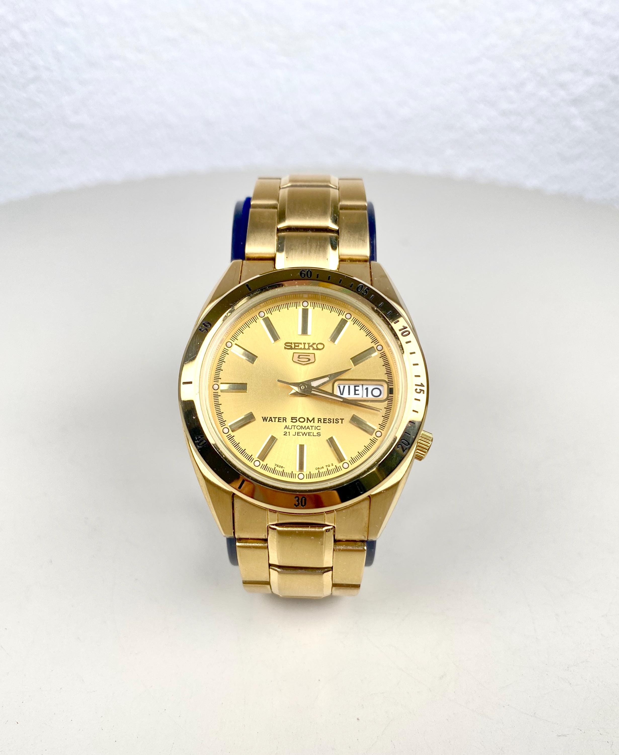 Vintage Seiko 5 Automatic 7S26-03C0 Gold Wrist Watch Gold-tone 21